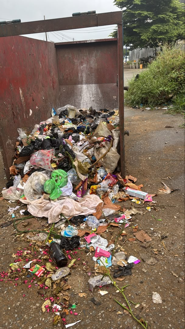 Structurally compromised waste receptacle documented in Calabar